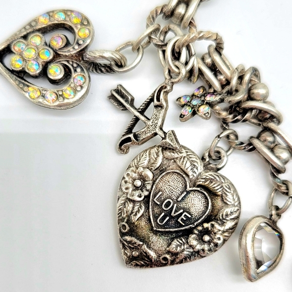Kirks Folly Vintage Heart, Lock + Key Charm Necklace w/ Aurora Borealis Crystals - Picture 5 of 15